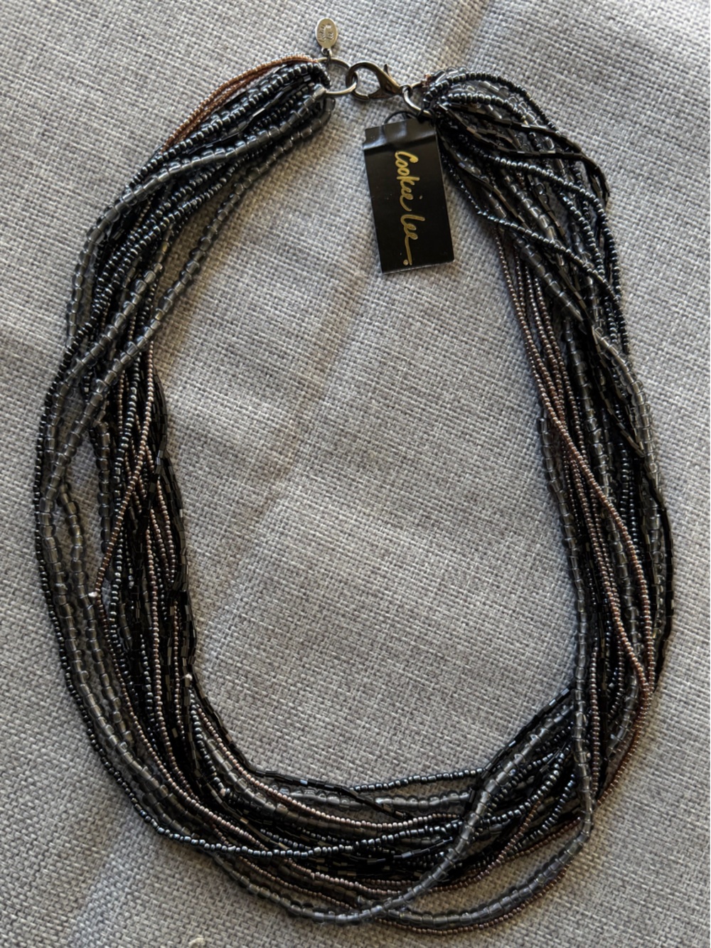 NWT Cookie Lee Multi-Strand Beaded Necklace | Gunmetal Layered Statement